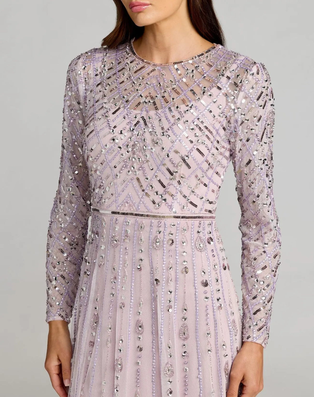 Mac Duggal Purple Embellished Long Sleeve Evening Gown