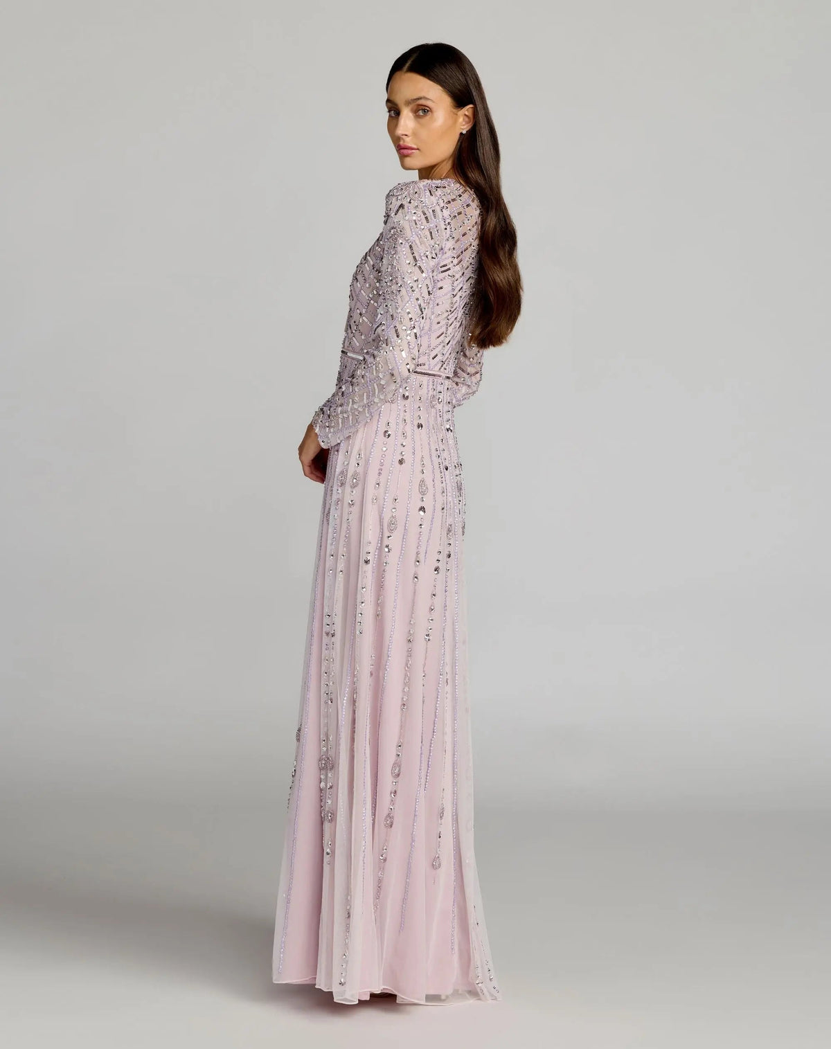 Mac Duggal Purple Embellished Long Sleeve Evening Gown
