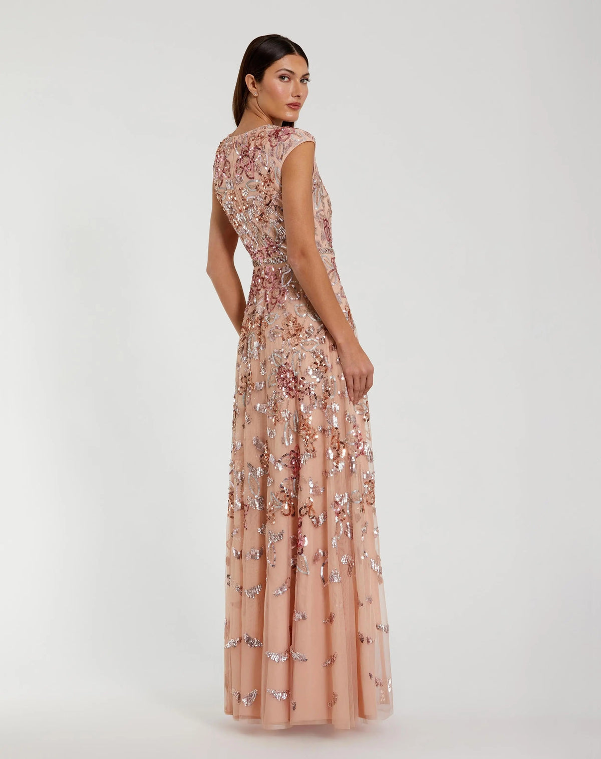 Mac Duggal Orange Sequin High Neck Cap Sleeve A Line Gown