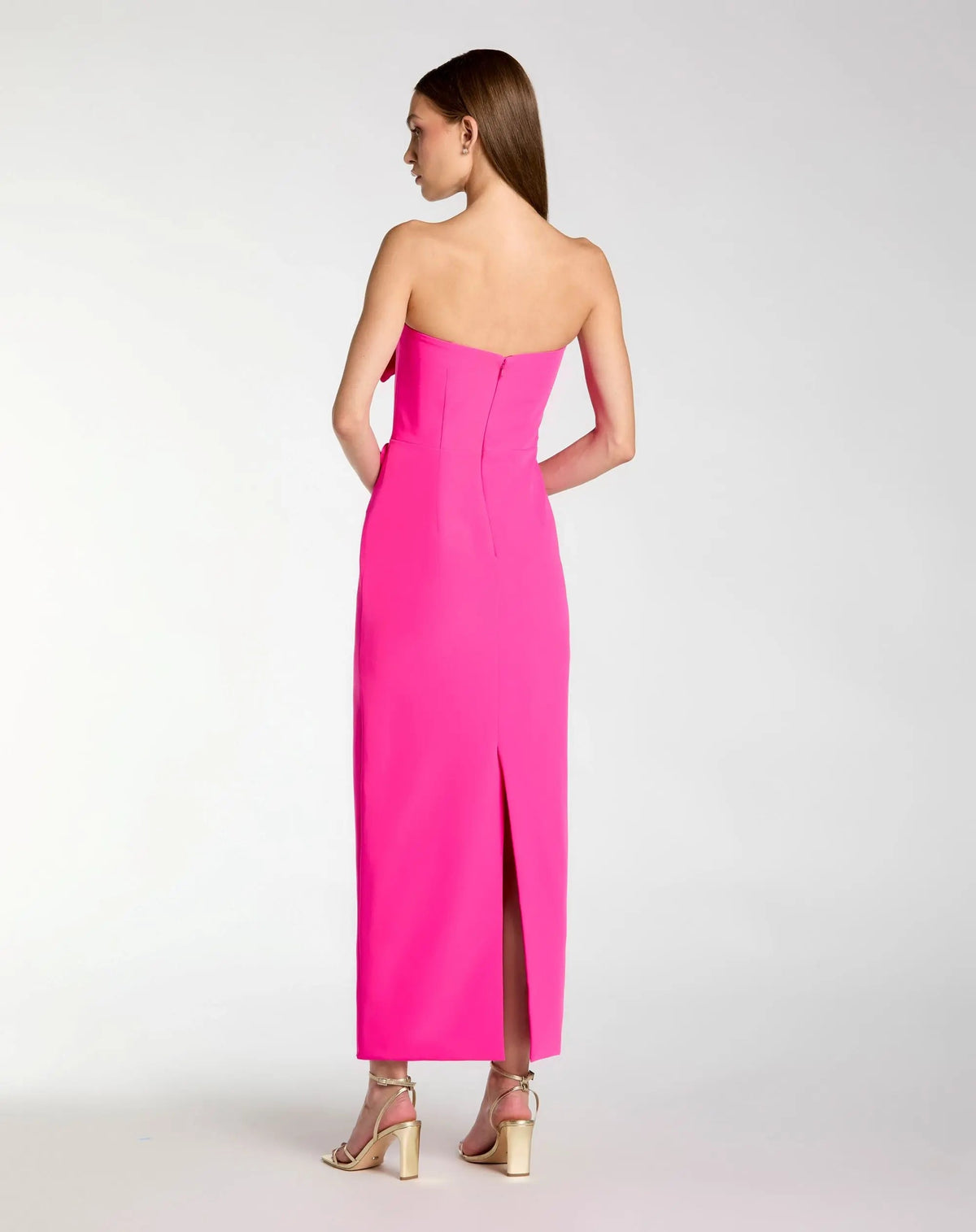 Mac Duggal Pink Strapless Crepe Dress With 3D Flower Detail