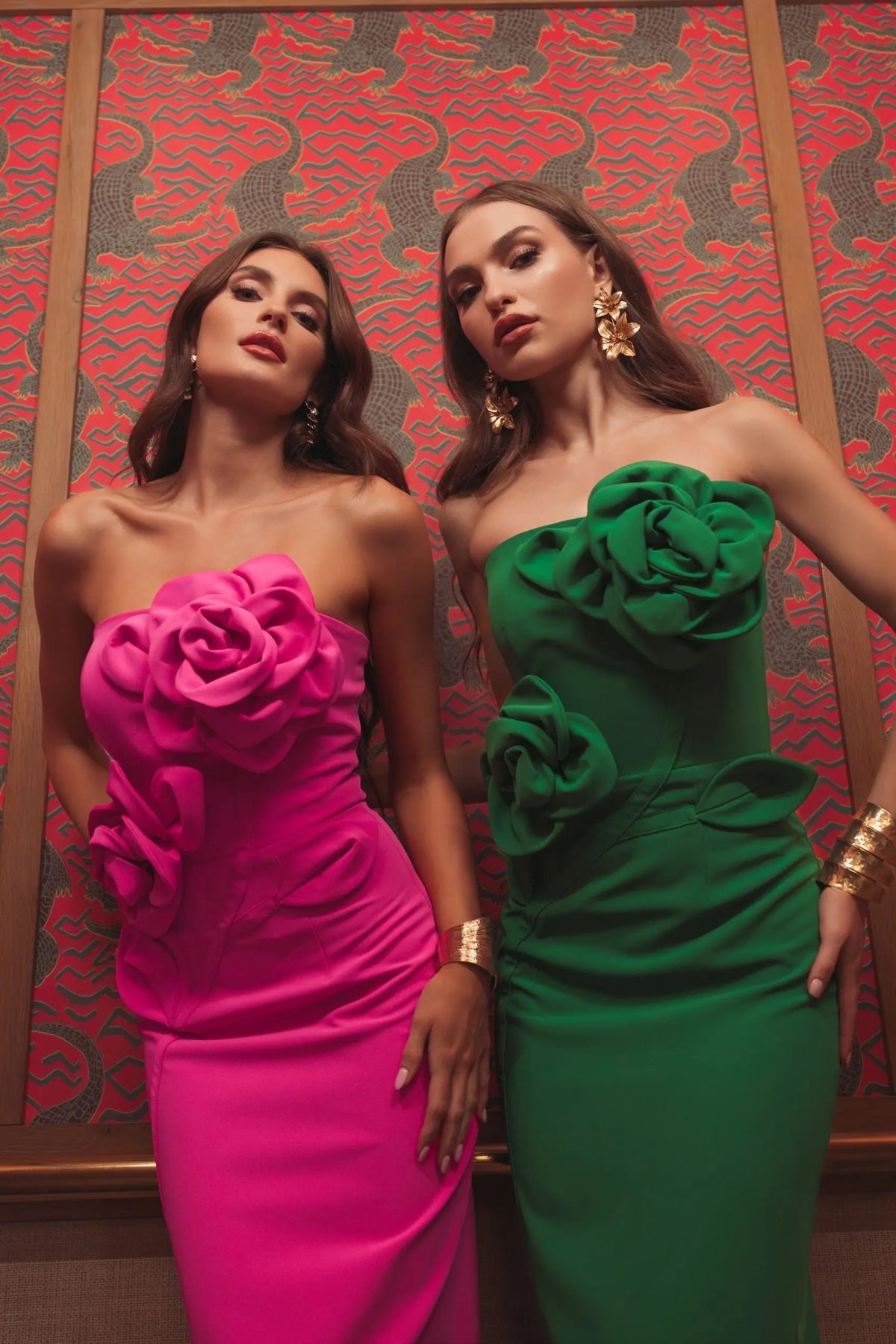 Mac Duggal Pink Strapless Crepe Dress With 3D Flower Detail
