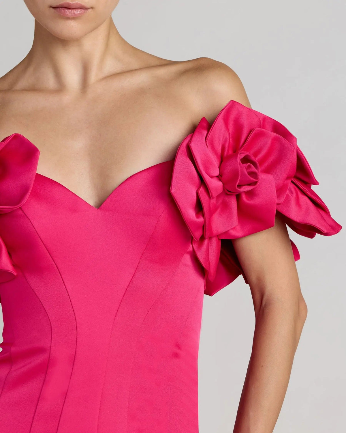 Mac Duggal Pink Off The Shoulder Gown with 3D Floral Sleeves
