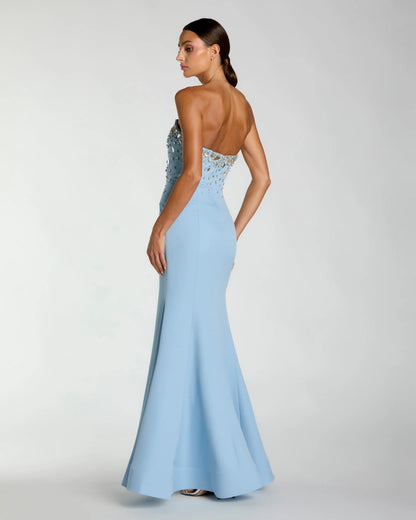 Mac Duggal Blue Strapless Embellished Mermaid Gown