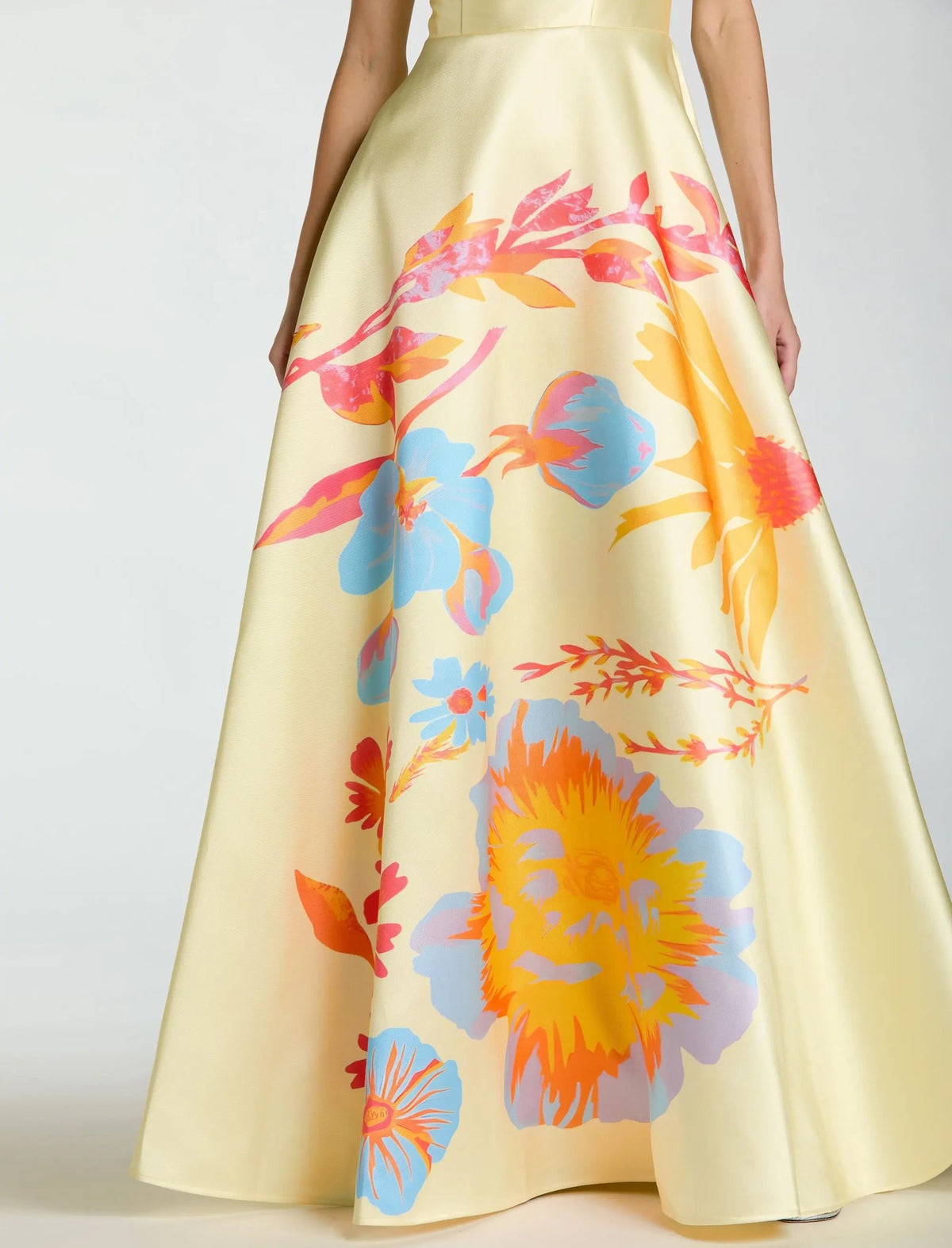 Mac Duggal Yellow Strapless Mikado Ball Gown With Floral Print