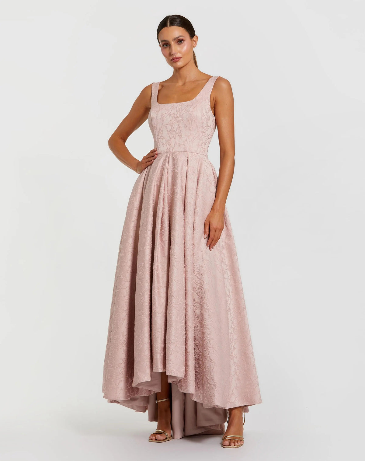 Mac Duggal Pink Sleeveless Square Neck High Low Gown
