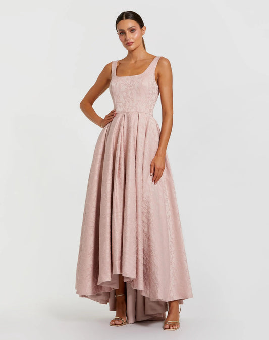 Mac Duggal Pink Sleeveless Square Neck High Low Gown