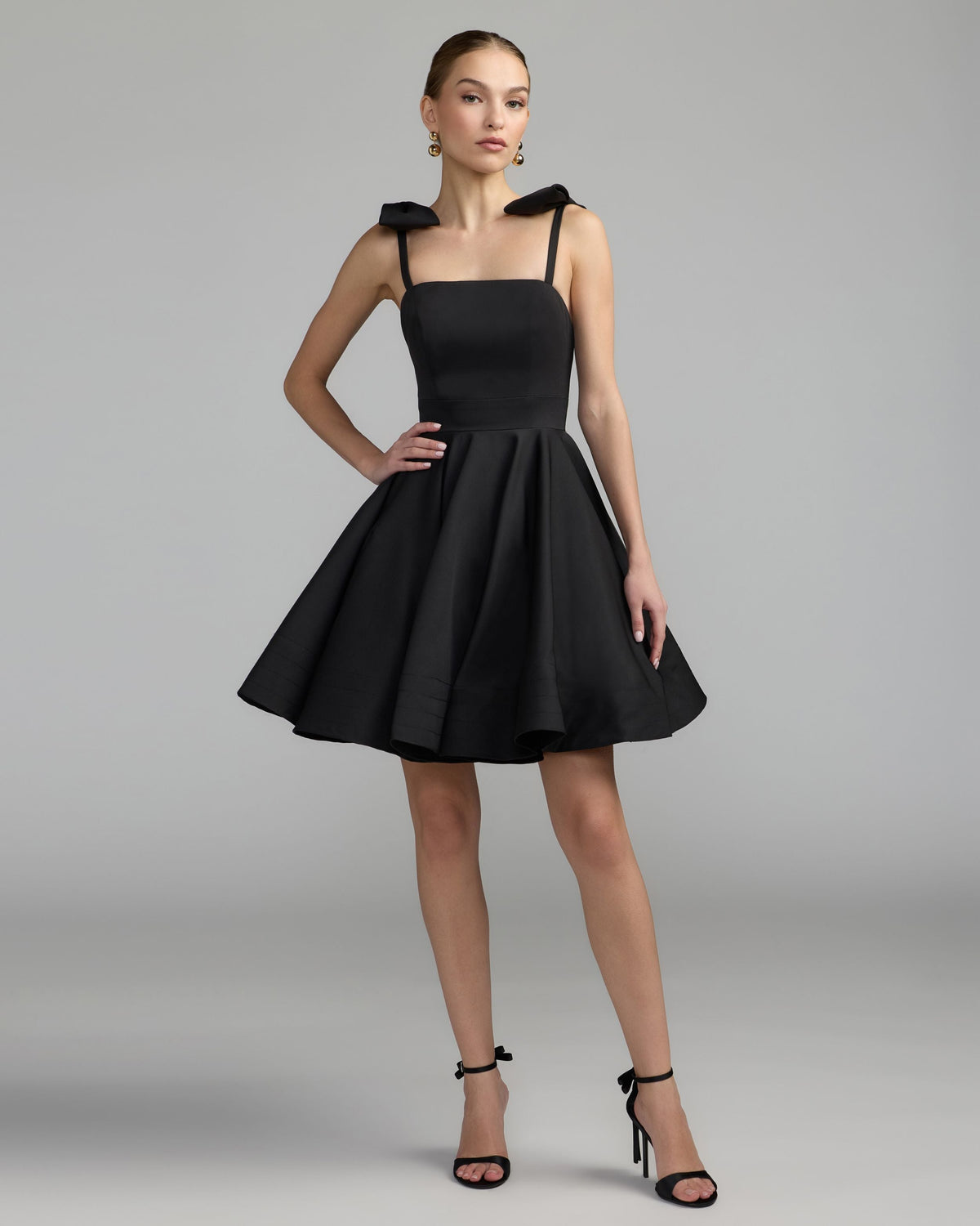 Mac Duggal Black Bow Shoulder Mini Dress