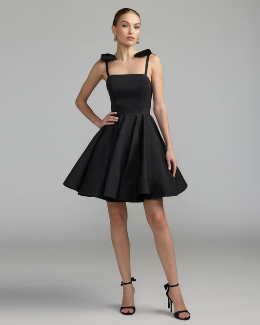 Mac Duggal Black Bow Shoulder Mini Dress