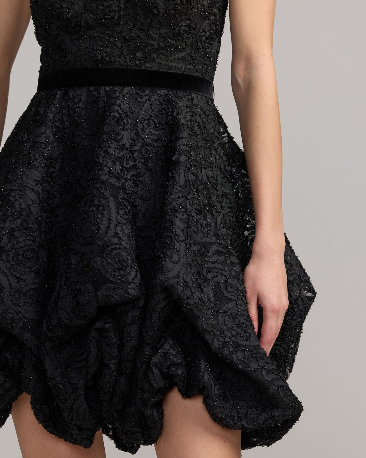 Mac Duggal Black Strapless Textured Bubble Hem Mini Dress
