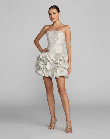 Mac Duggal Ivory Strapless Brocade Bubble Hem Mini Dress