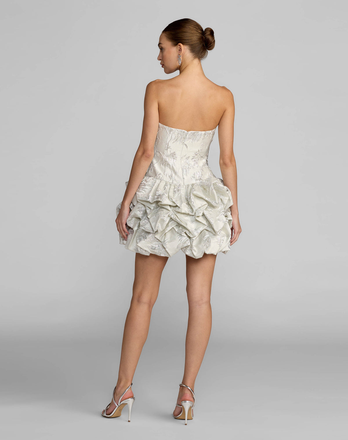 Mac Duggal Ivory Strapless Brocade Bubble Hem Mini Dress