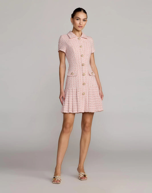 Mac Duggal Pink Boucle Button Front Mini Dress