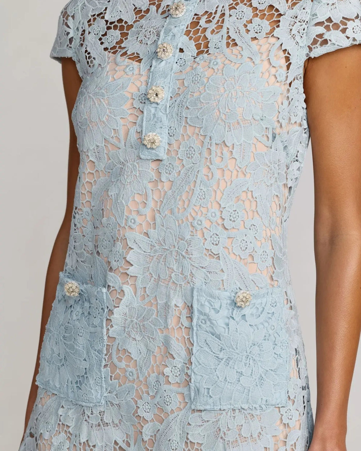 Mac Duggal Blue Lace Button Front Mini Dress