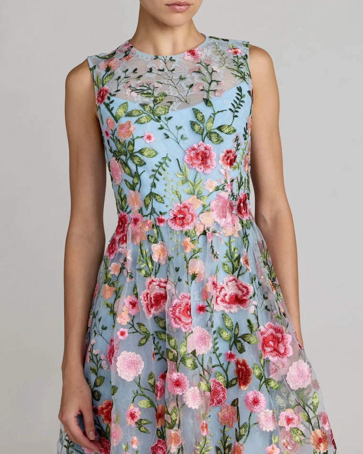 Mac Duggal Blue Floral Embroidered Sleeveless A-Line Mini Dress