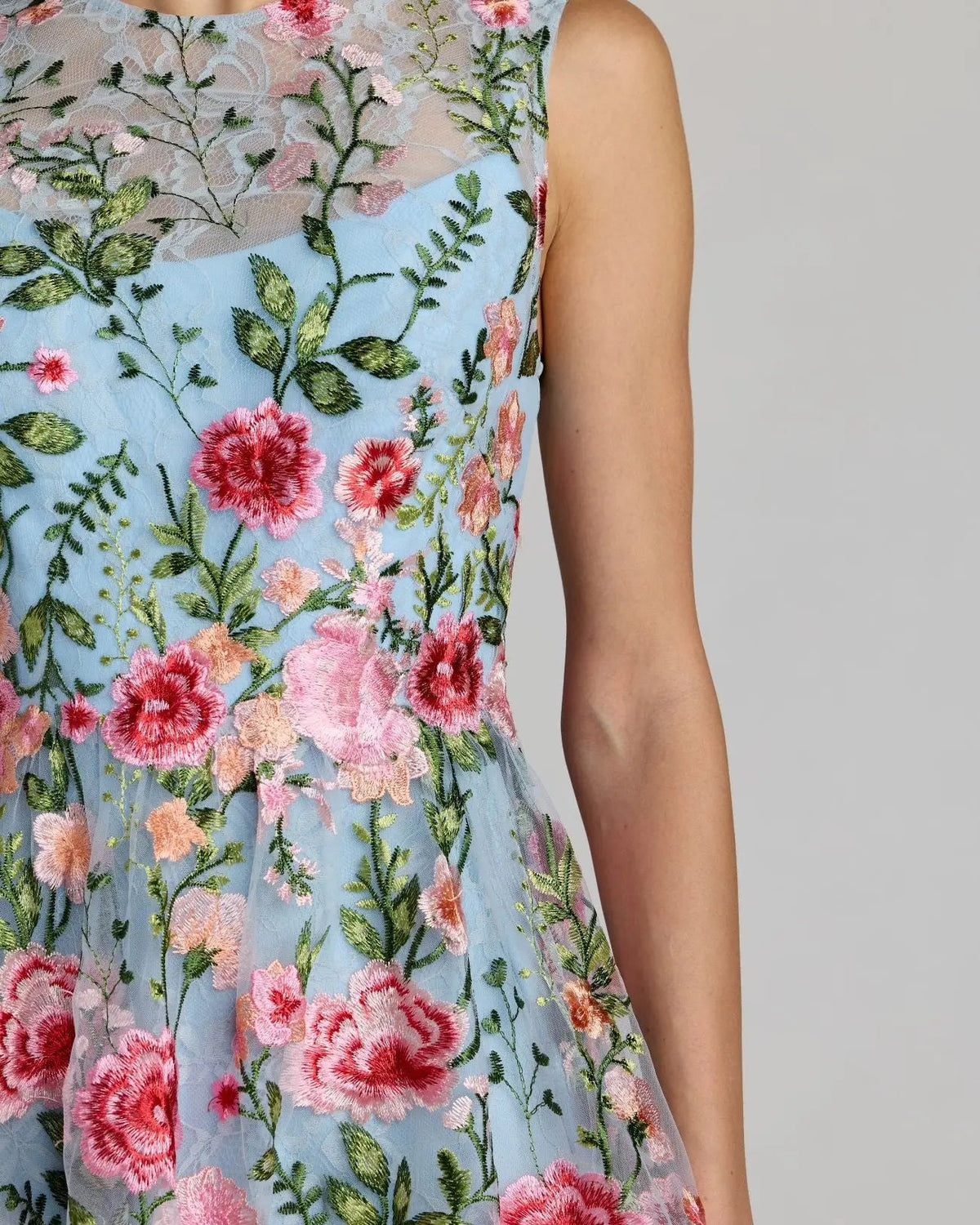 Mac Duggal Blue Floral Embroidered Sleeveless A-Line Mini Dress