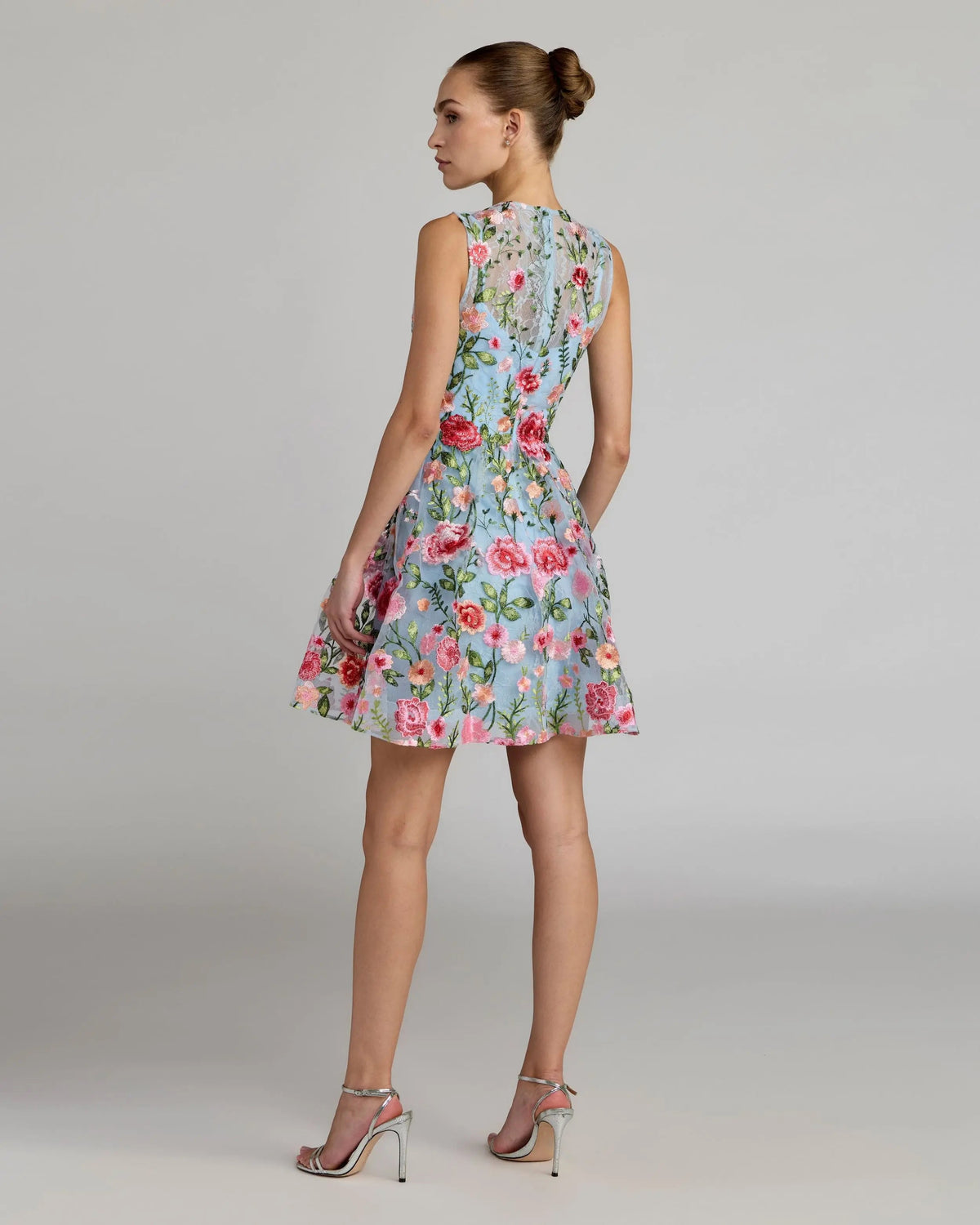 Mac Duggal Blue Floral Embroidered Sleeveless A-Line Mini Dress