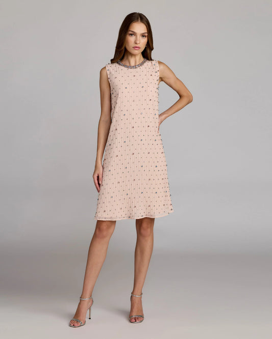 Mac Duggal Light Pink Embellished Sleeveless Shift Mini Dress