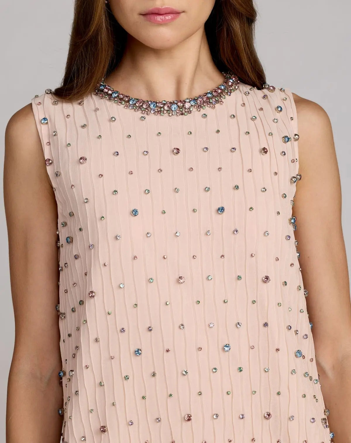 Mac Duggal Light Pink Embellished Sleeveless Shift Mini Dress