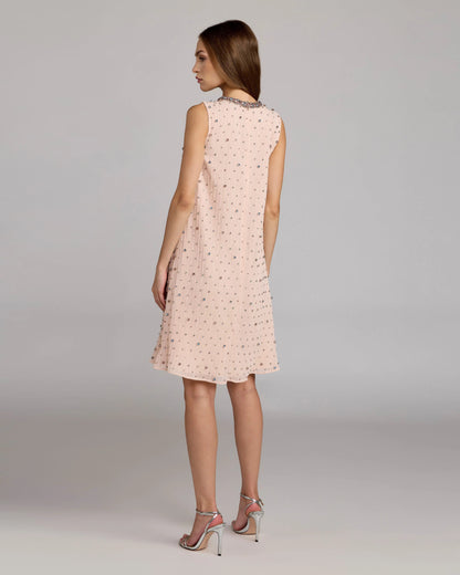 Mac Duggal Light Pink Embellished Sleeveless Shift Mini Dress