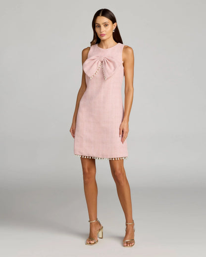 Mac Duggal Boucle Pearl Detail A Line Mini Dress With Bow Duggal