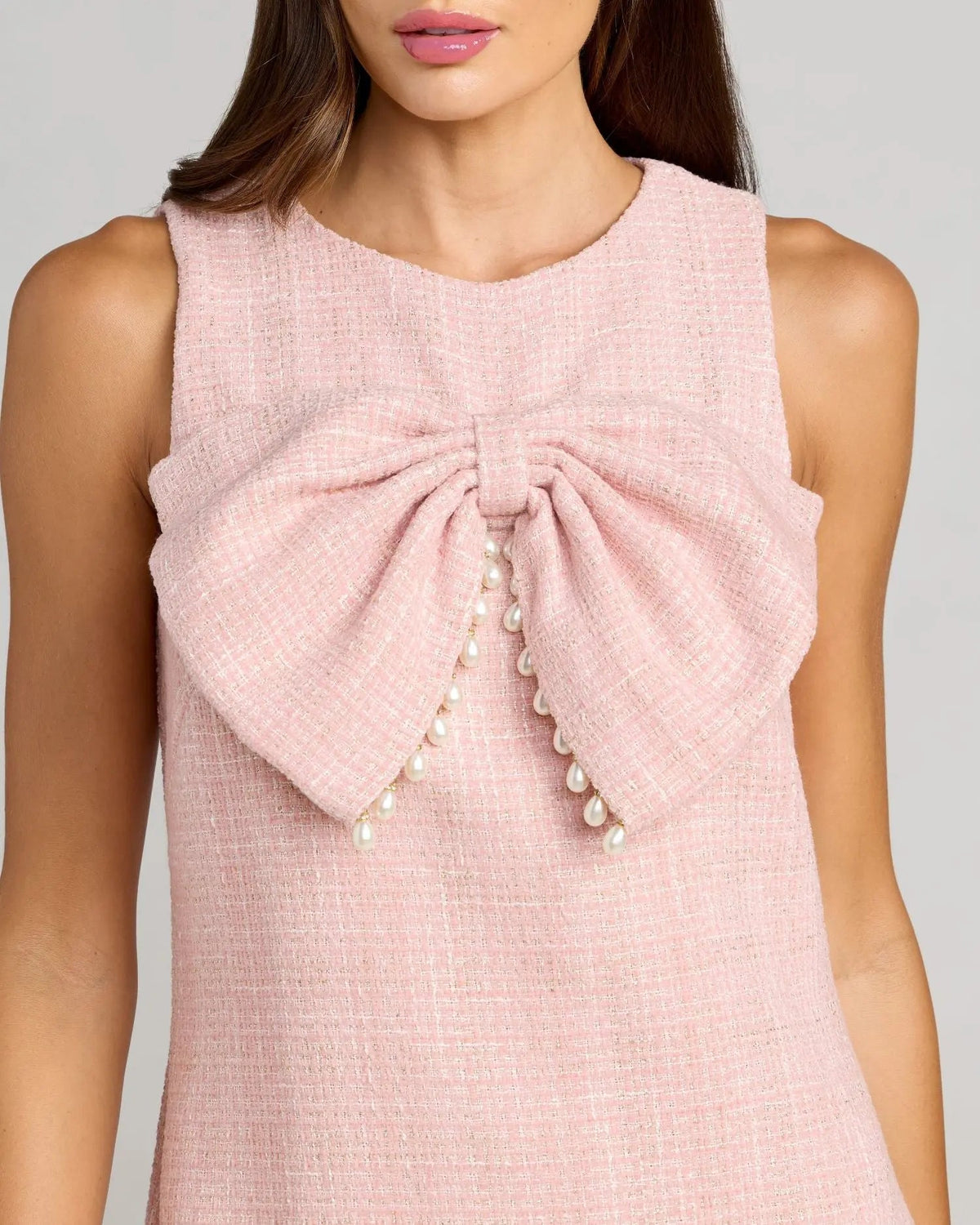 Mac Duggal Boucle Pearl Detail A Line Mini Dress With Bow Duggal