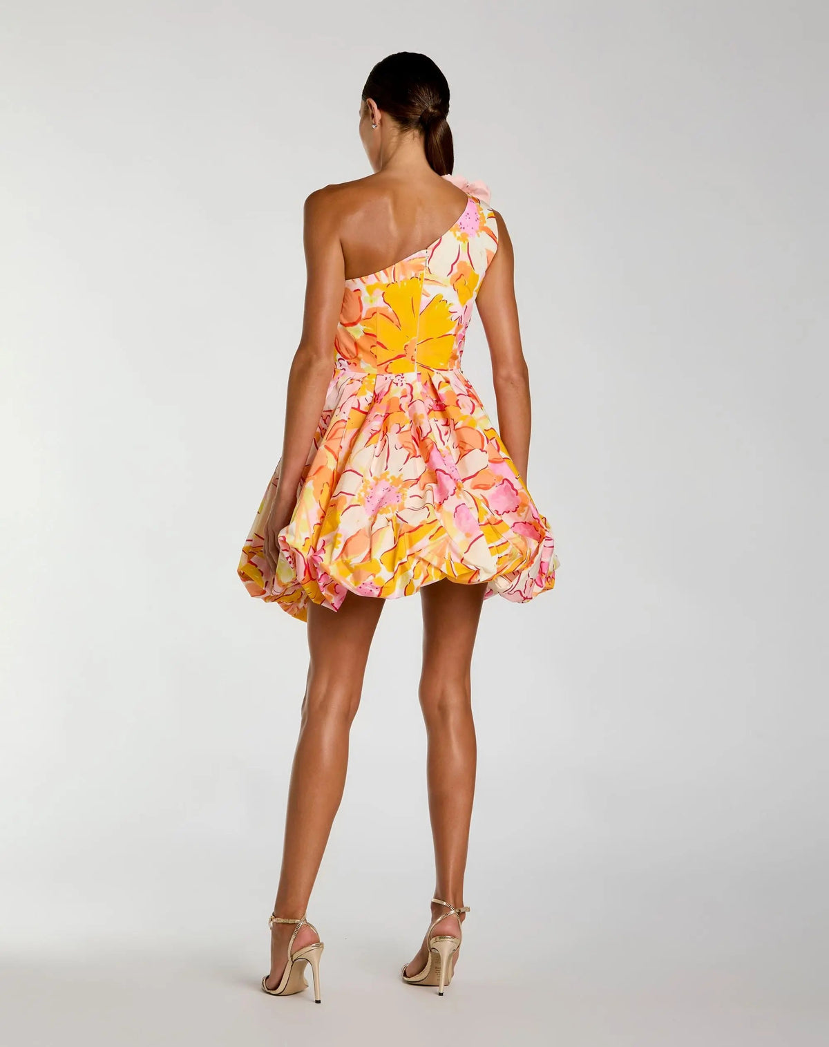Mac Duggal Multicolor One Shoulder Bubble Hem Faille Mini Dress