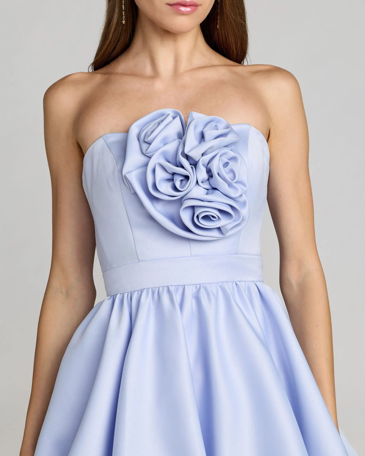 Mac Duggal Blue Strapless Bubble Hem Mini Dress