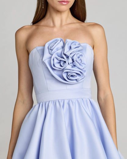 Mac Duggal Blue Strapless Bubble Hem Mini Dress
