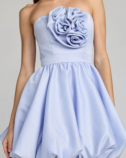 Mac Duggal Blue Strapless Bubble Hem Mini Dress