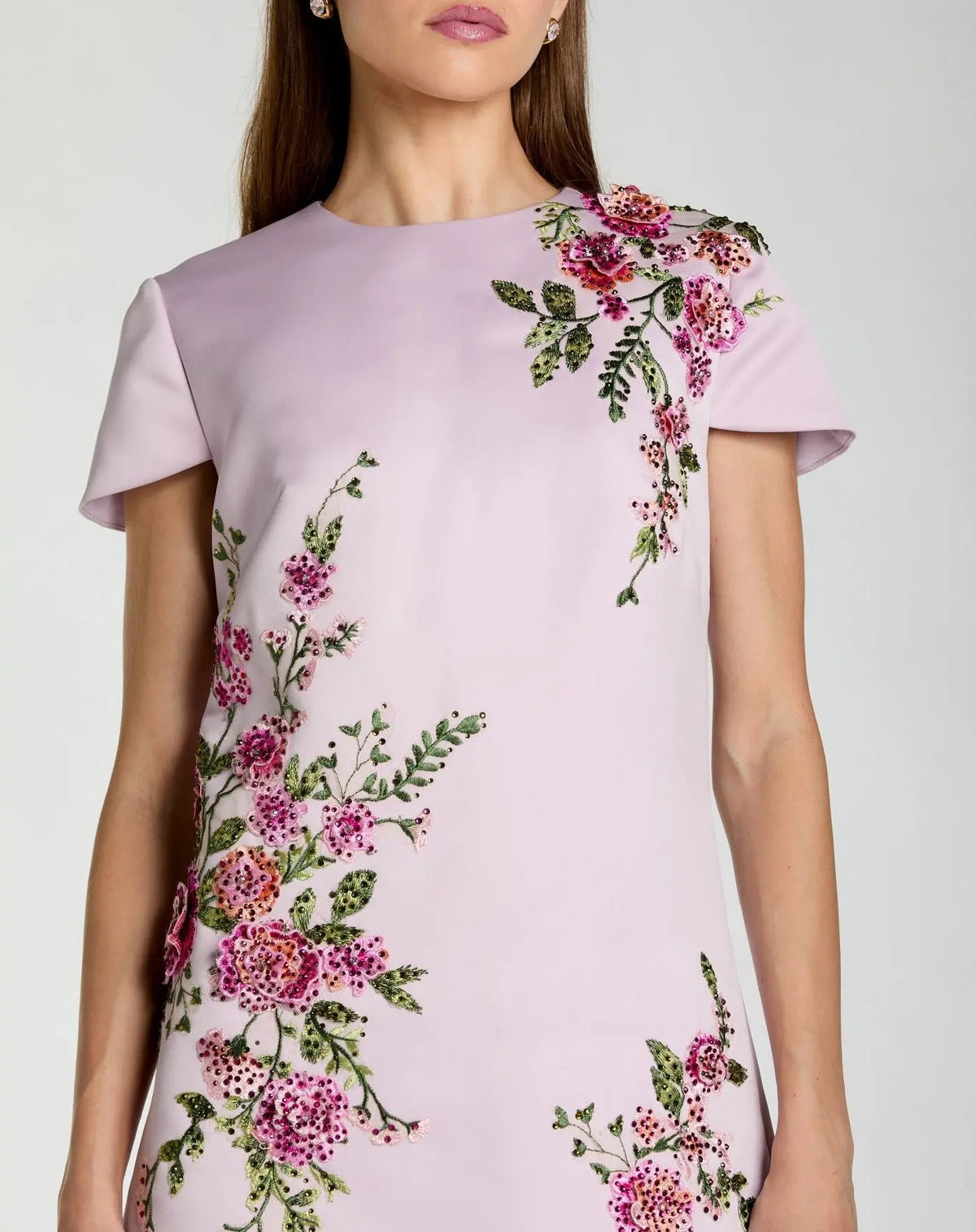 Mac Duggal Purple Cap Sleeve Embroidered Satin Mini Dress