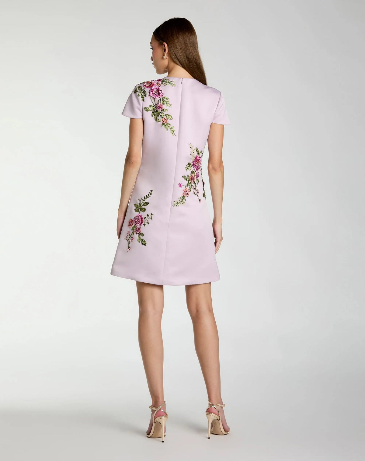 Mac Duggal Purple Cap Sleeve Embroidered Satin Mini Dress