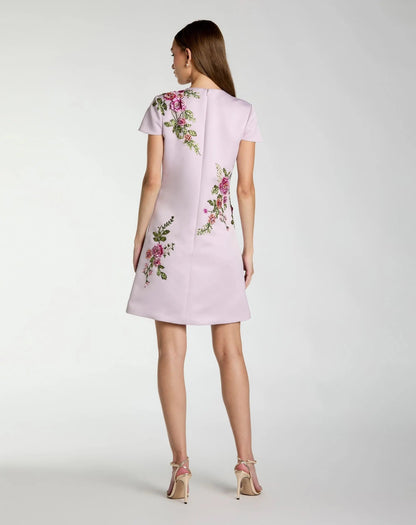 Mac Duggal Purple Cap Sleeve Embroidered Satin Mini Dress