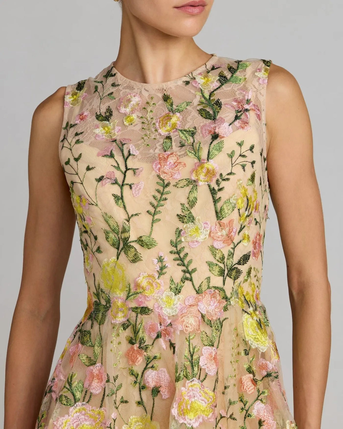 Mac Duggal Yellow Floral Embroidered Sleeveless A-Line Mini Dress