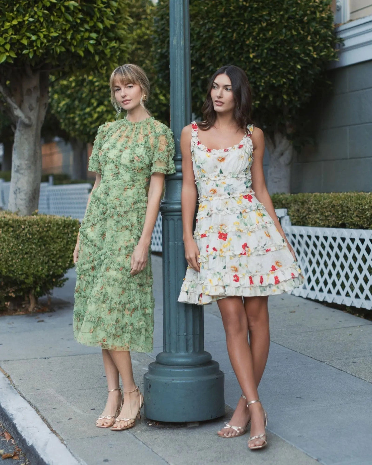 Mac Duggal Ivory Floral Square Neck Ruffle Mini Dress