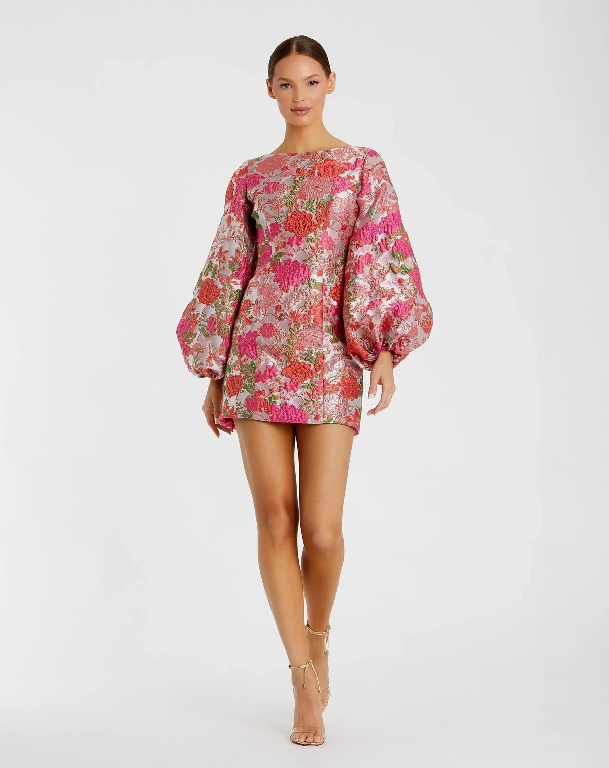 Mac Duggal Pink Brocade Balloon Sleeve Mini Dress