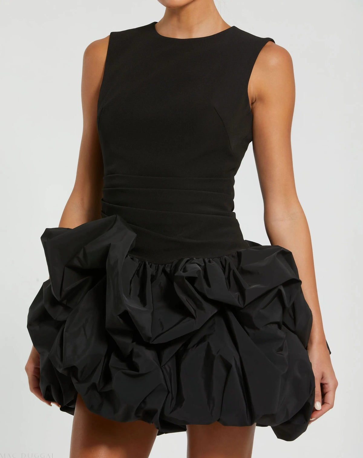 Mac Duggal Black Sleeveless Crepe Bubble Skirt Mini Dress Duggal