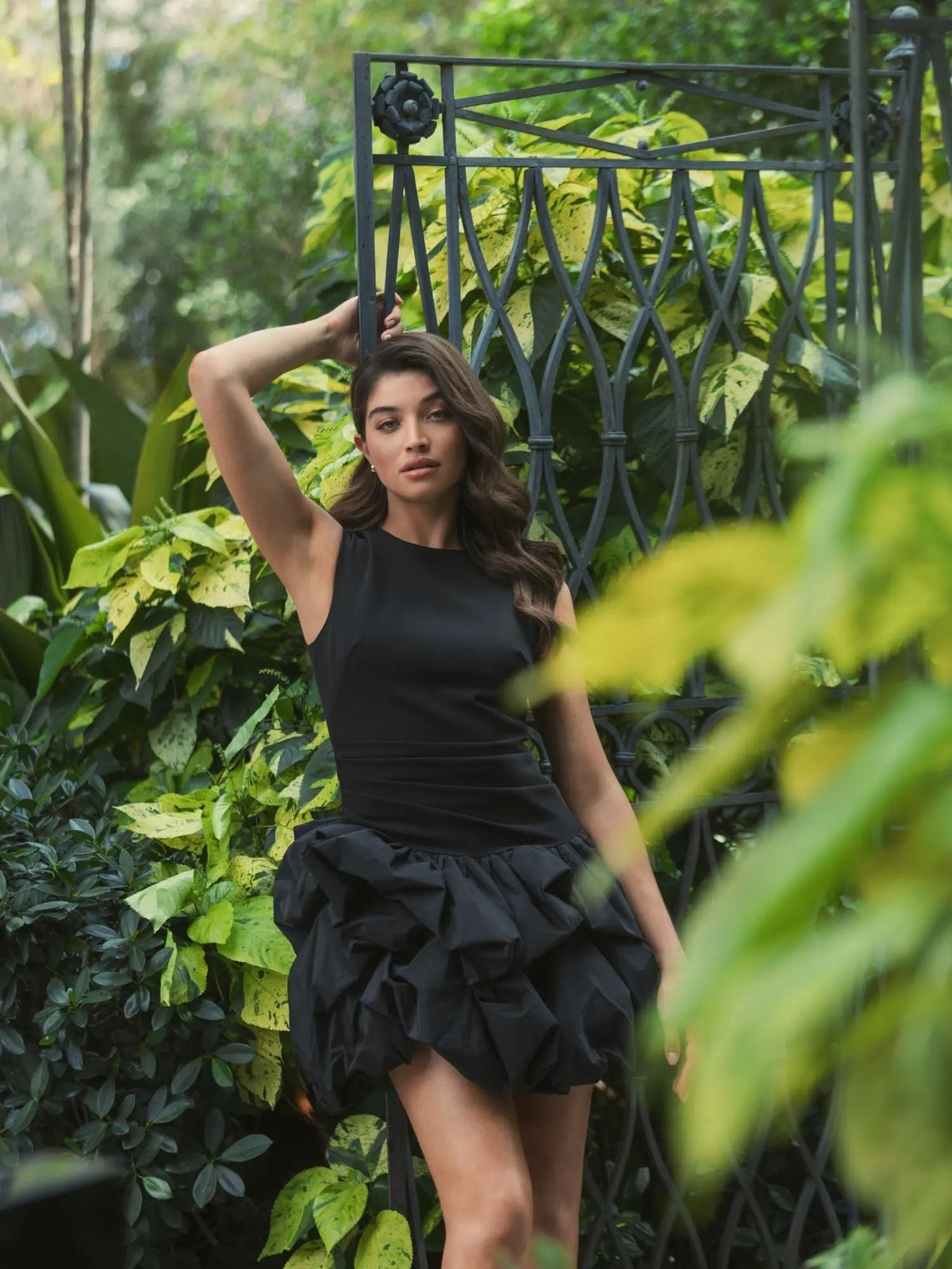 Mac Duggal Black Sleeveless Crepe Bubble Skirt Mini Dress Duggal