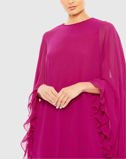 Mac Duggal Pink High Neck Ruffle Hem Cape Mini Dress