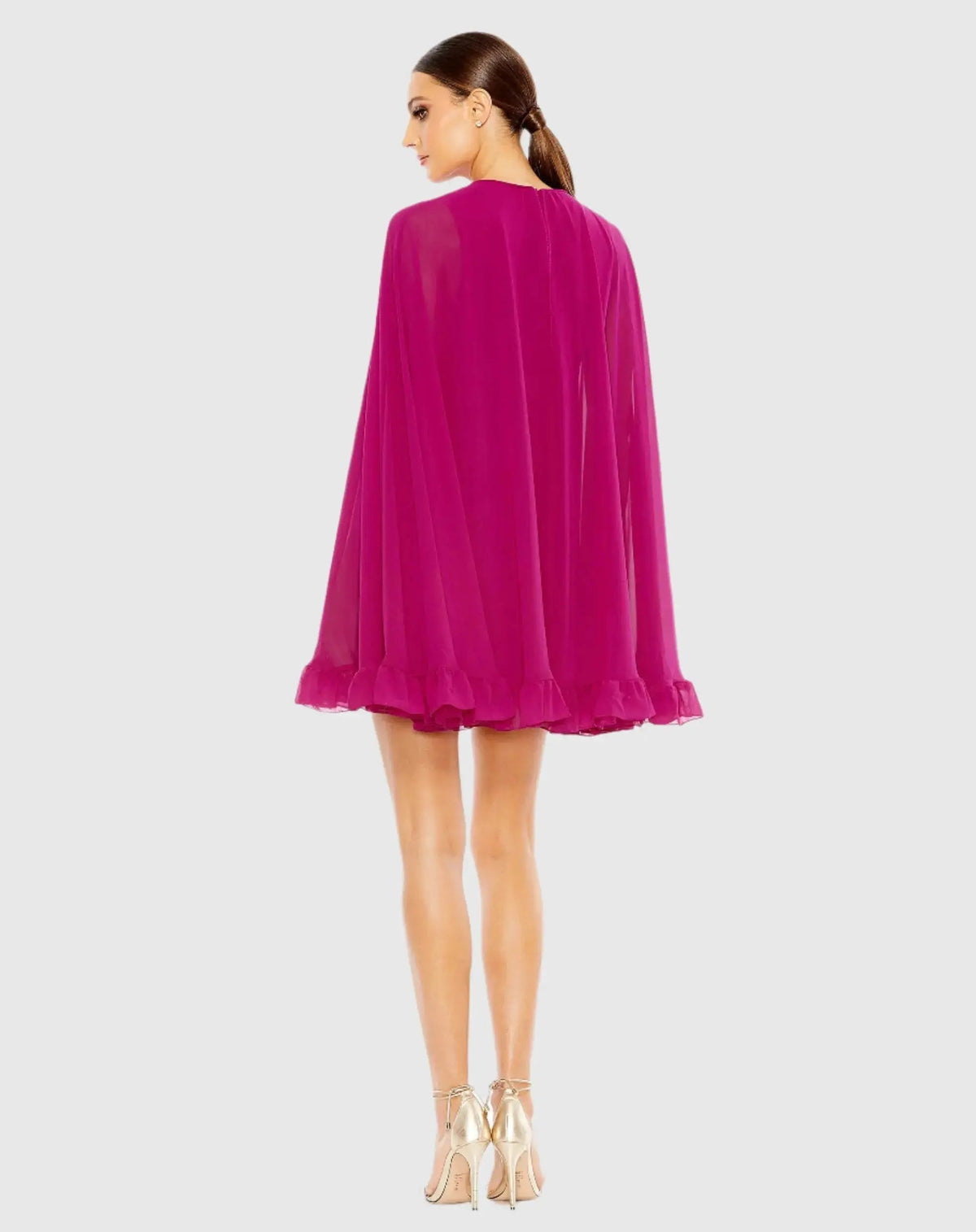 Mac Duggal Pink High Neck Ruffle Hem Cape Mini Dress