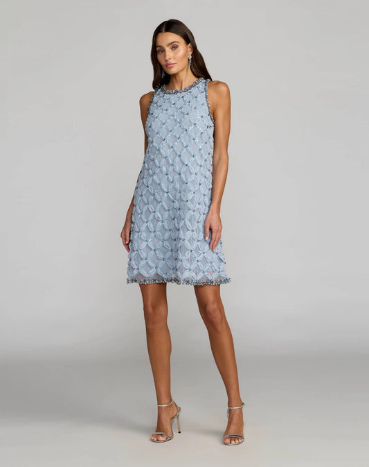 Mac Duggal Blue Rhinestone Embellished Sleeveless Mini Dress