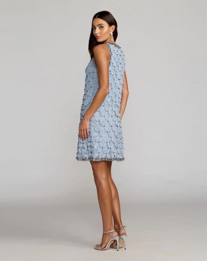 Mac Duggal Blue Rhinestone Embellished Sleeveless Mini Dress