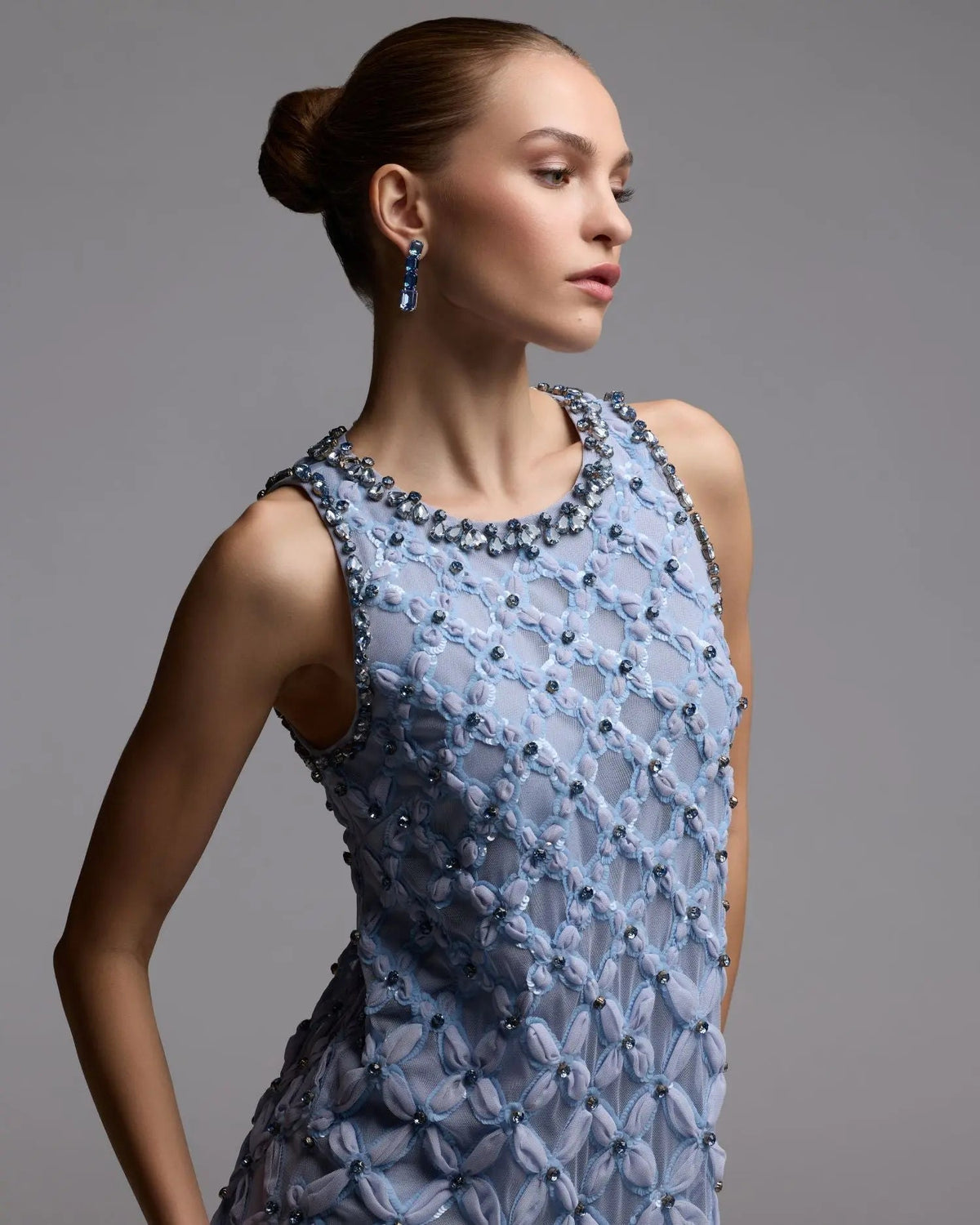 Mac Duggal Blue Rhinestone Embellished Sleeveless Mini Dress