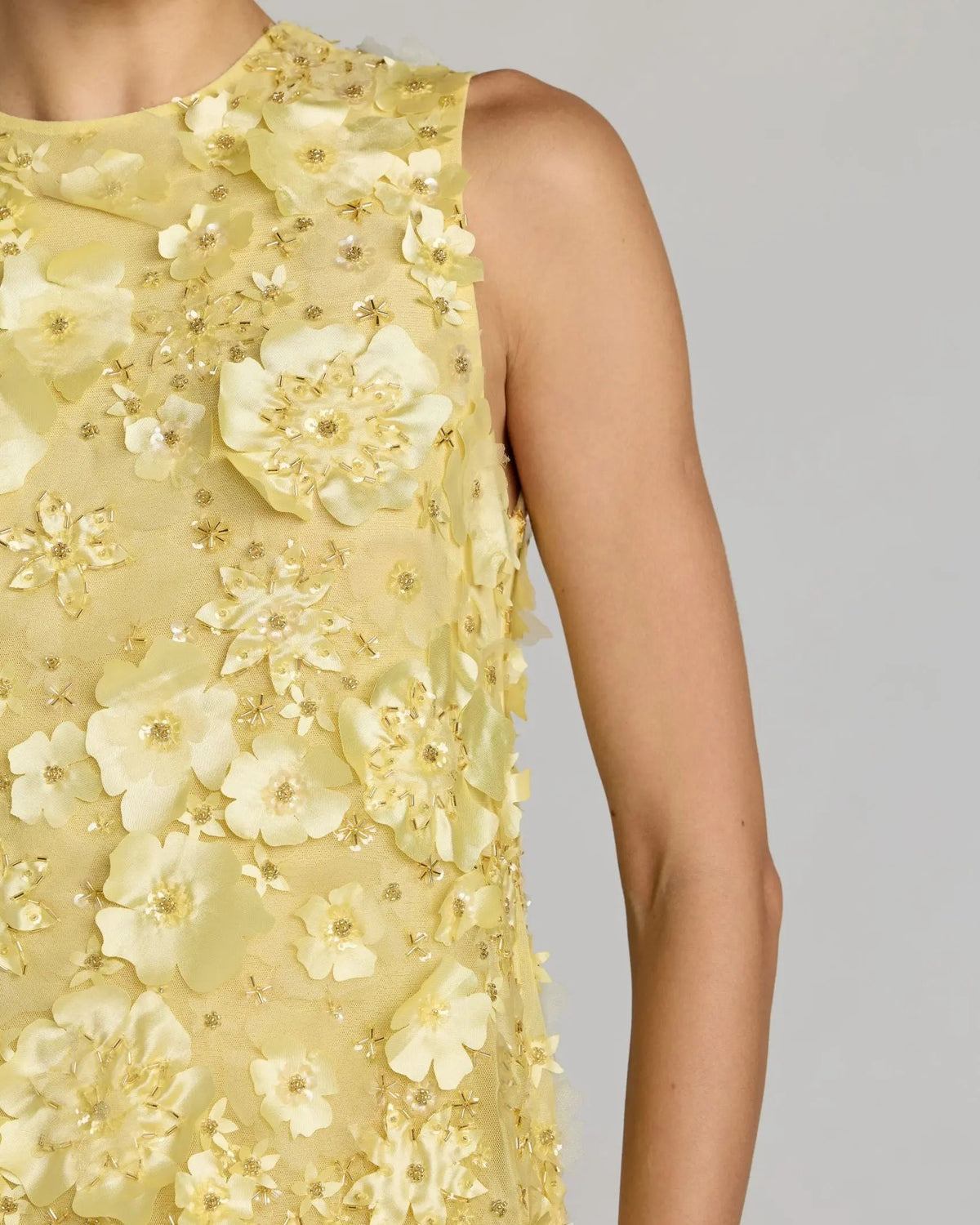Mac Duggal Yellow 3D Floral Embellished Sleeveless Mini Dress