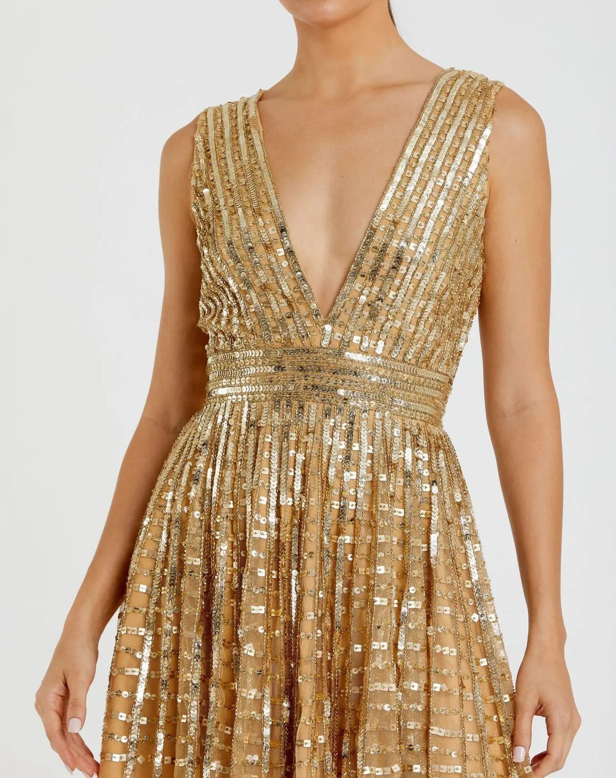 Mac Duggal Embellished Sleeveless V Neck A Line Dress Duggal