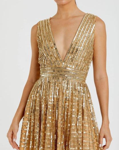 Mac Duggal Embellished Sleeveless V Neck A Line Dress Duggal