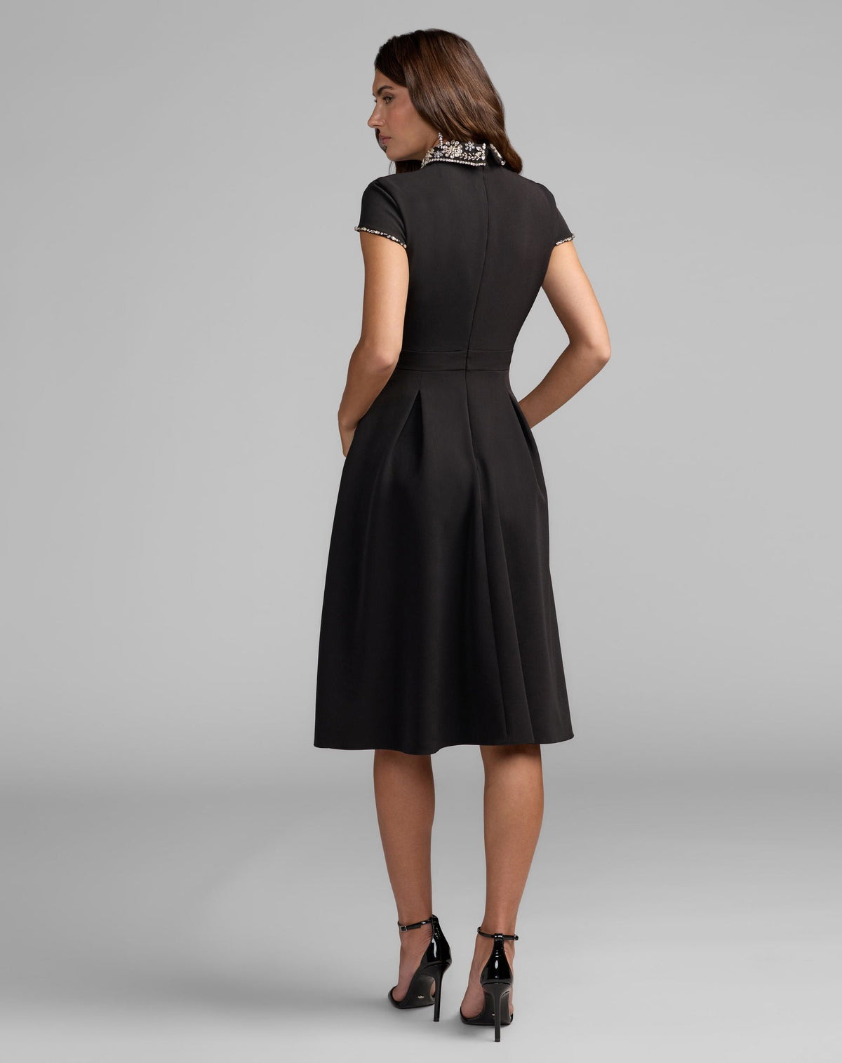 Mac Duggal Black Embellished Collar A-Line Midi Dress