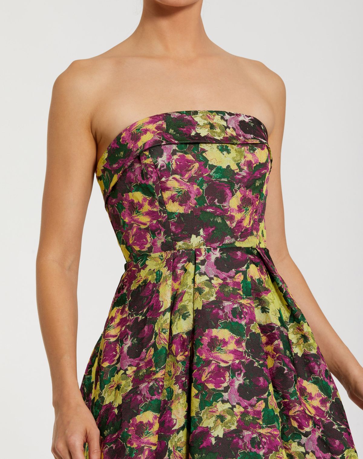 Mac Duggal Multicolor Strapless Brocade A-Line Midi Dress