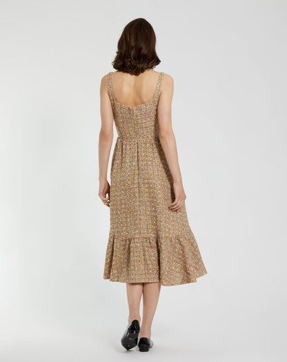 Mac Duggal Beige Boucle Sleeveless A-Line Midi Dress