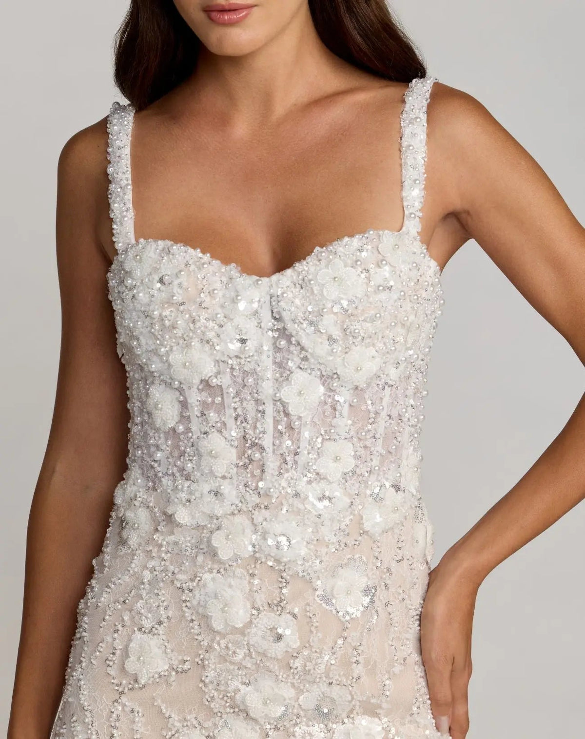 Mac Duggal Ivory Embellished Lace Sleeveless Midi Dress