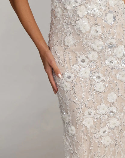 Mac Duggal Ivory Embellished Lace Sleeveless Midi Dress